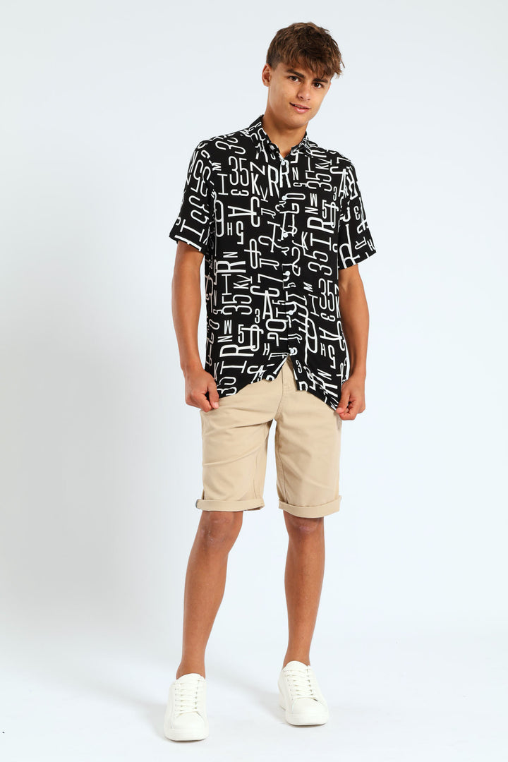 Boys Letter Viscose Shirt - Black/White