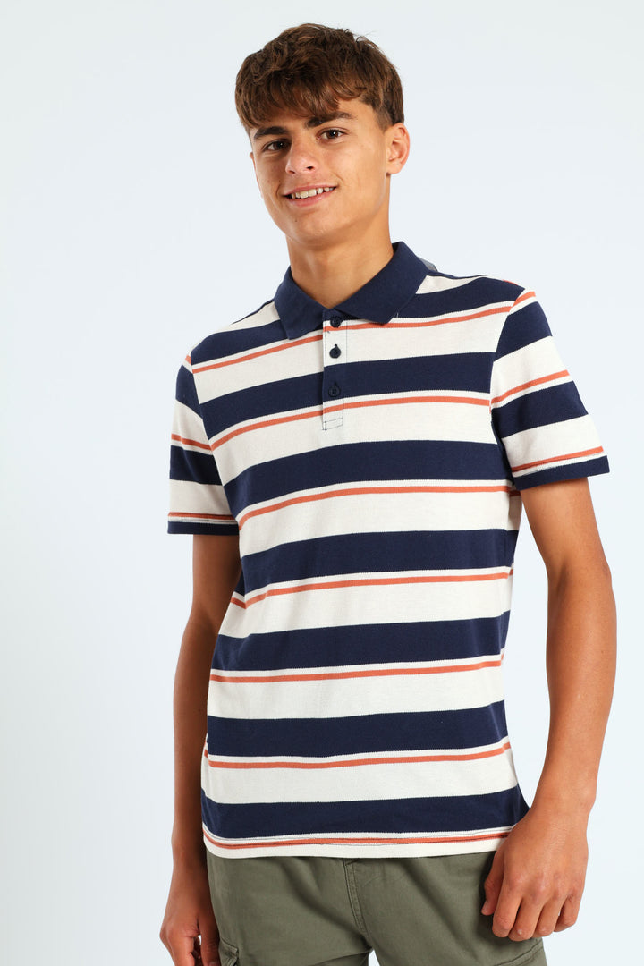 Boys Stripe Golfer - Navy