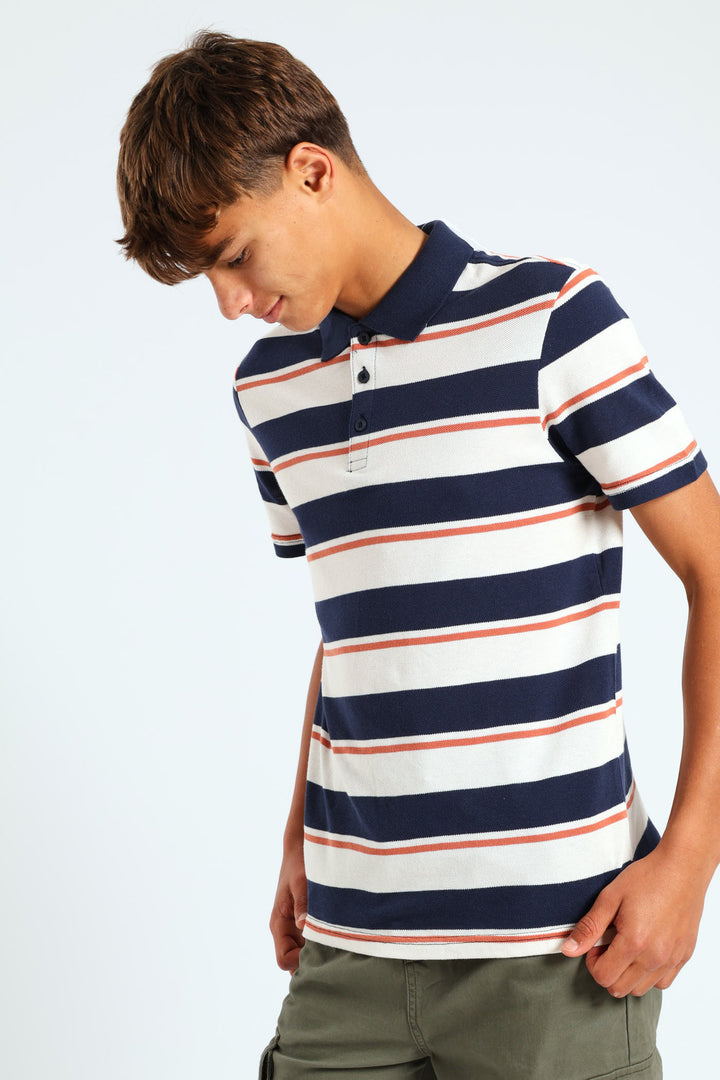 Boys Stripe Golfer - Navy