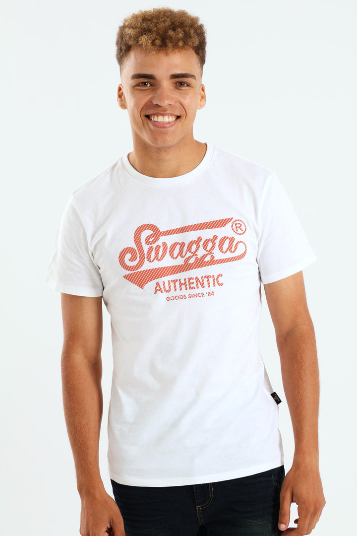 Short Sleeve Basic Print T-Shirt - White