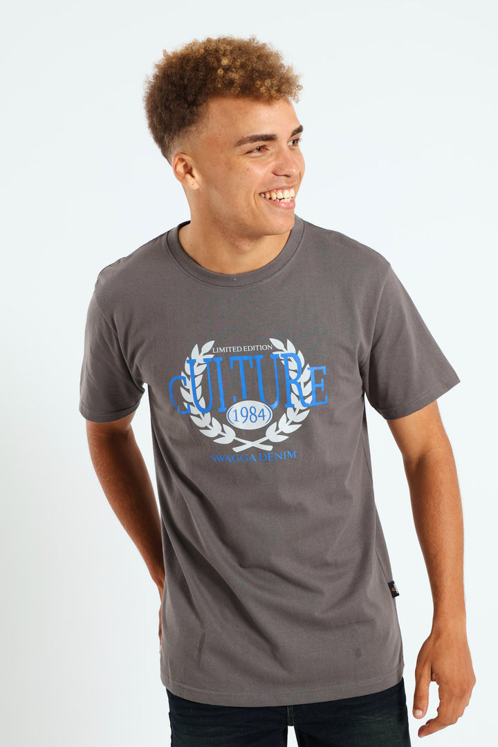 Short Sleeve Basic Print Tee - Charcoal