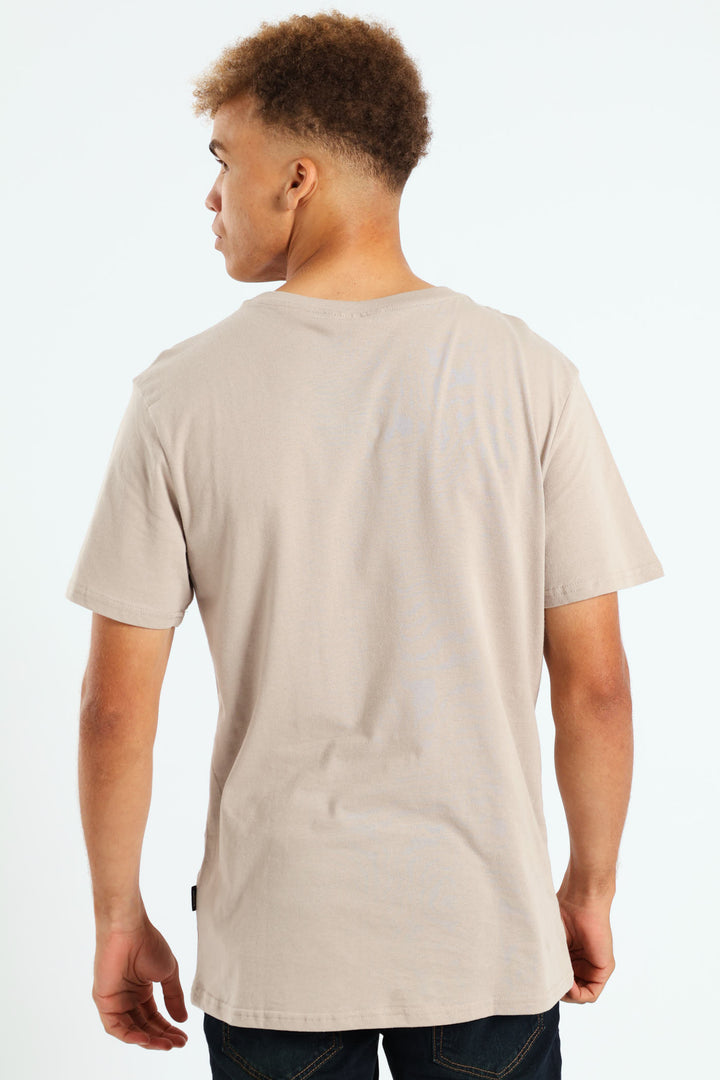 Short Sleeve Basic Print T-Shirt - Stone