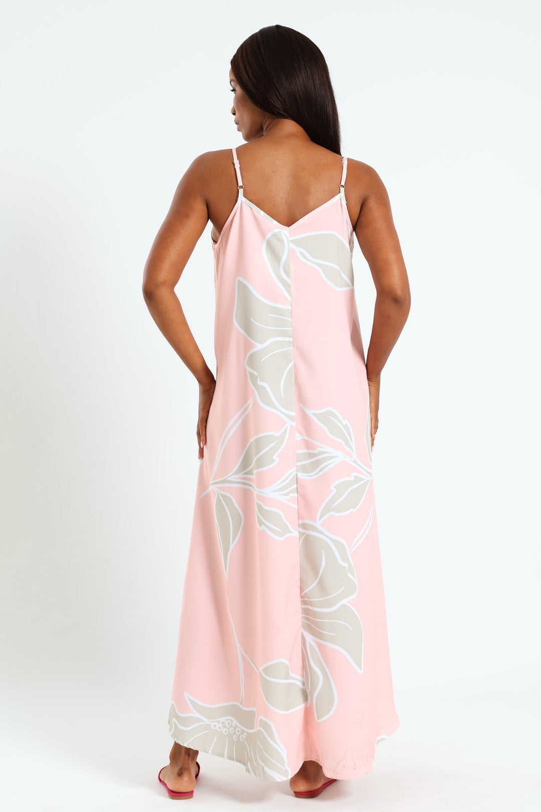 Strappy Printed Slip Midaxi Dress - White/Pink