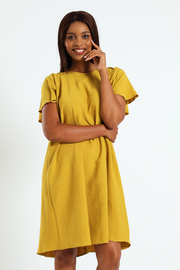 Tie-Back Frill Cape Swing Dress - Tumeric