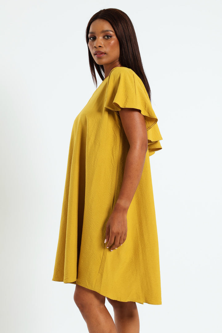 Tie-Back Frill Cape Swing Dress - Tumeric