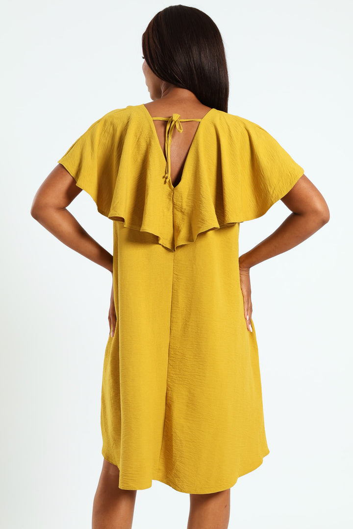 Tie-Back Frill Cape Swing Dress - Tumeric