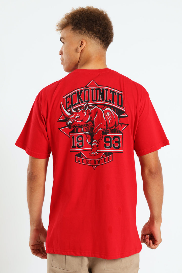 Rhino Burst Back Print Tee - Red