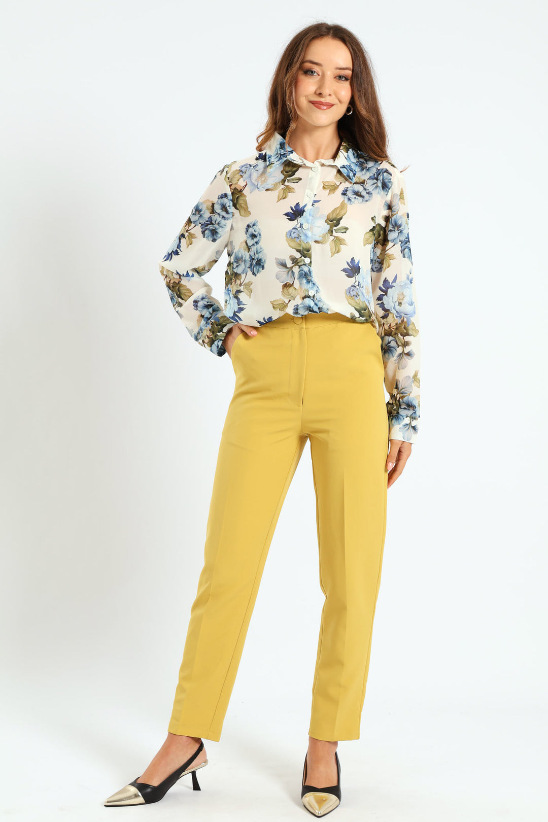 Covered Button Tapered Pant - Mustard