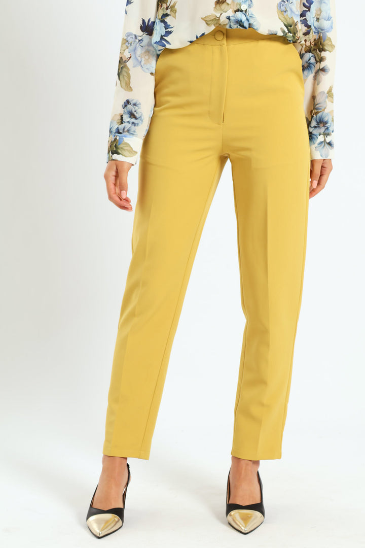 Covered Button Tapered Pant - Mustard