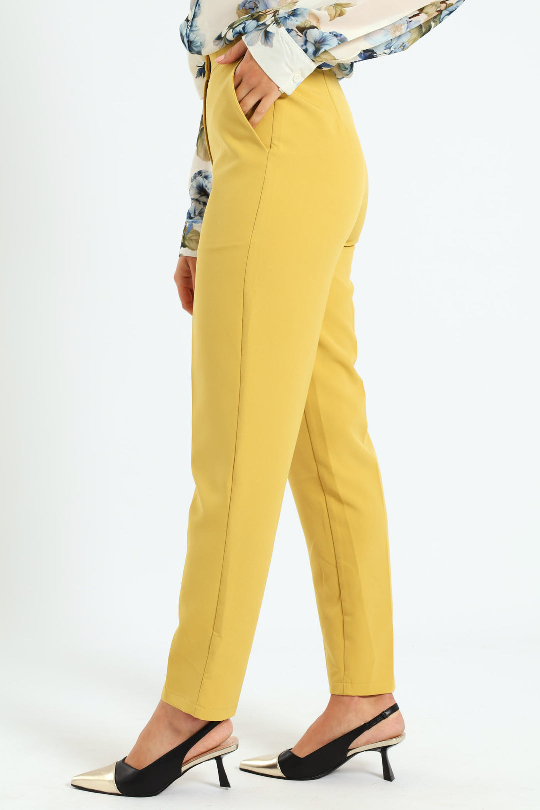 Covered Button Tapered Pant - Mustard