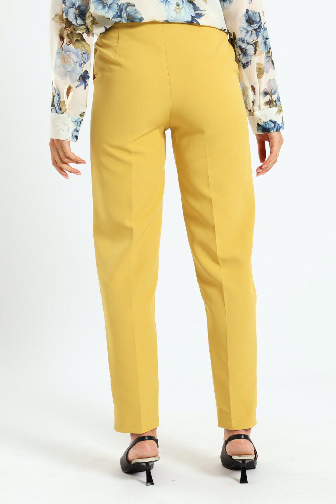 Covered Button Tapered Pant - Mustard