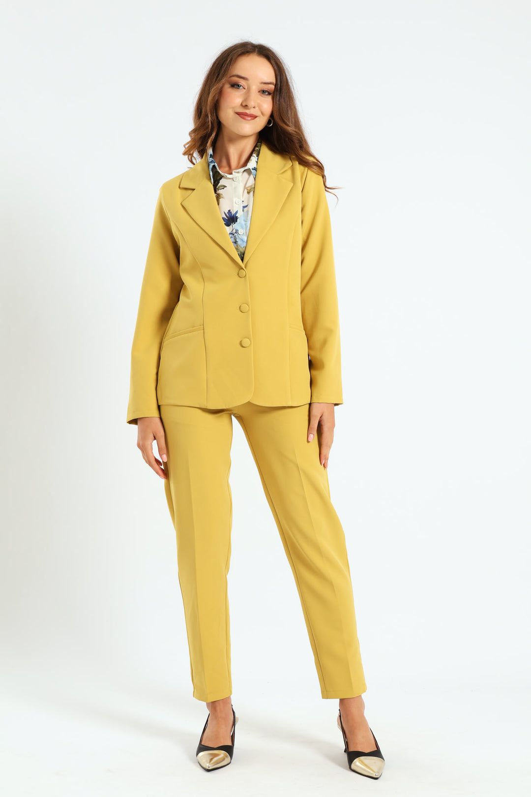 Long Sleeve 3 Button Blazer - Mustard