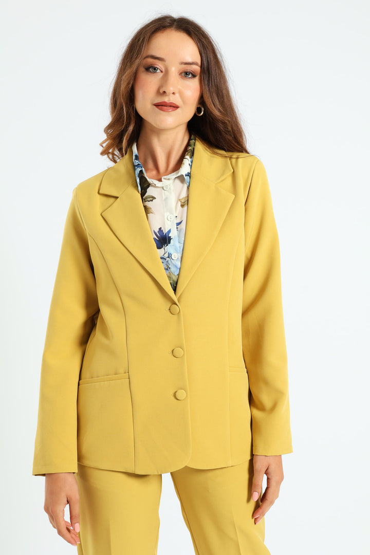 Long Sleeve 3 Button Blazer - Mustard