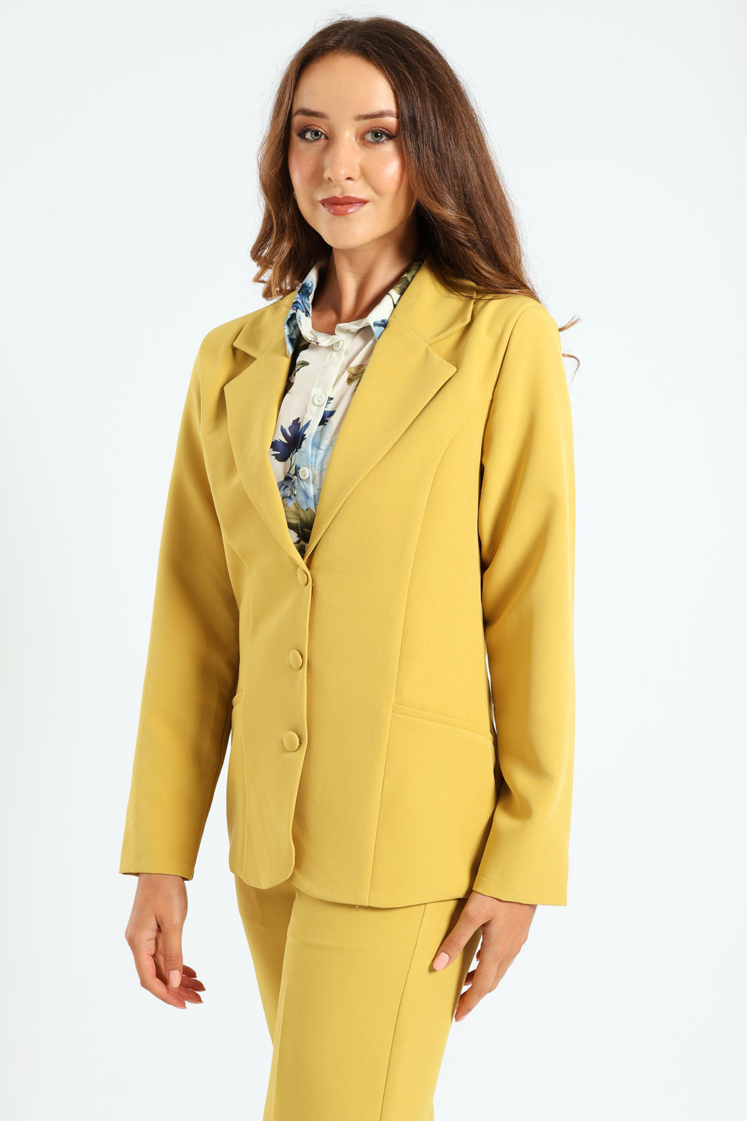 Long Sleeve 3 Button Blazer - Mustard