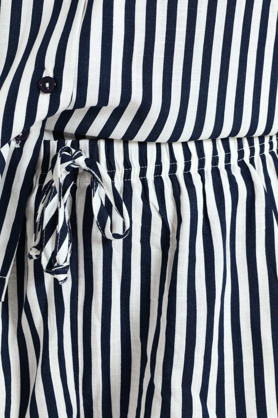 Button Through Linen Stripe Short Set - White/Navy