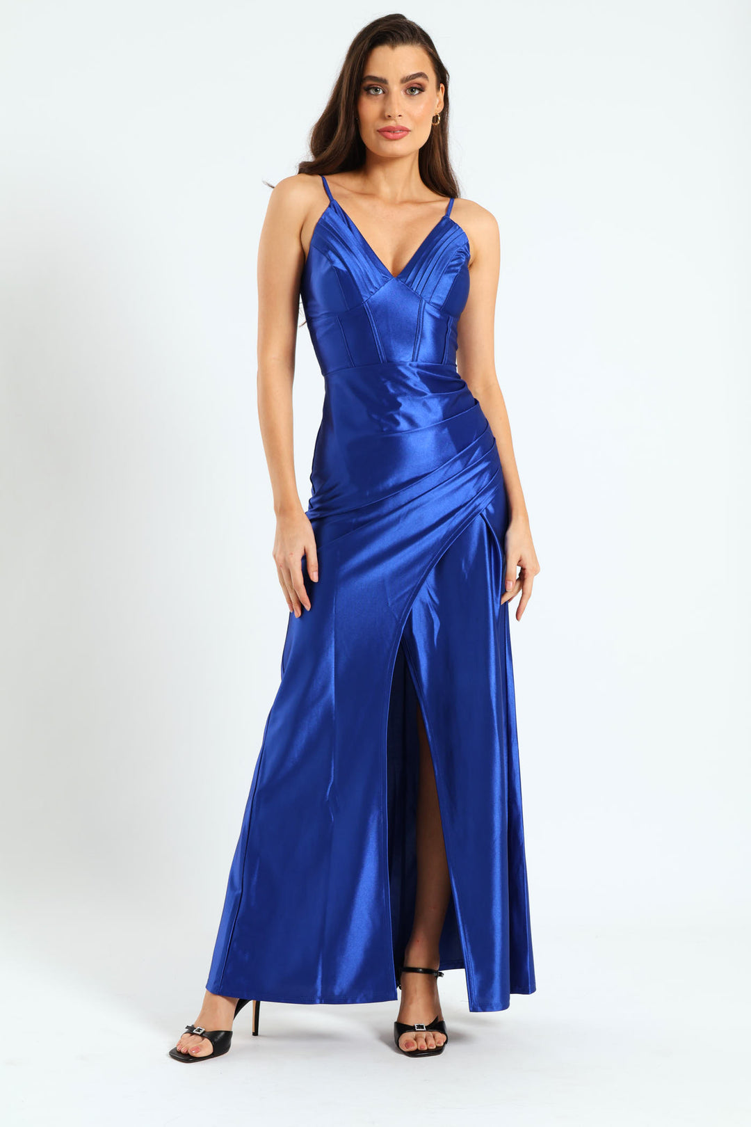 Wrap Skirt Maxi Dress With Pleat Detail - Cobalt