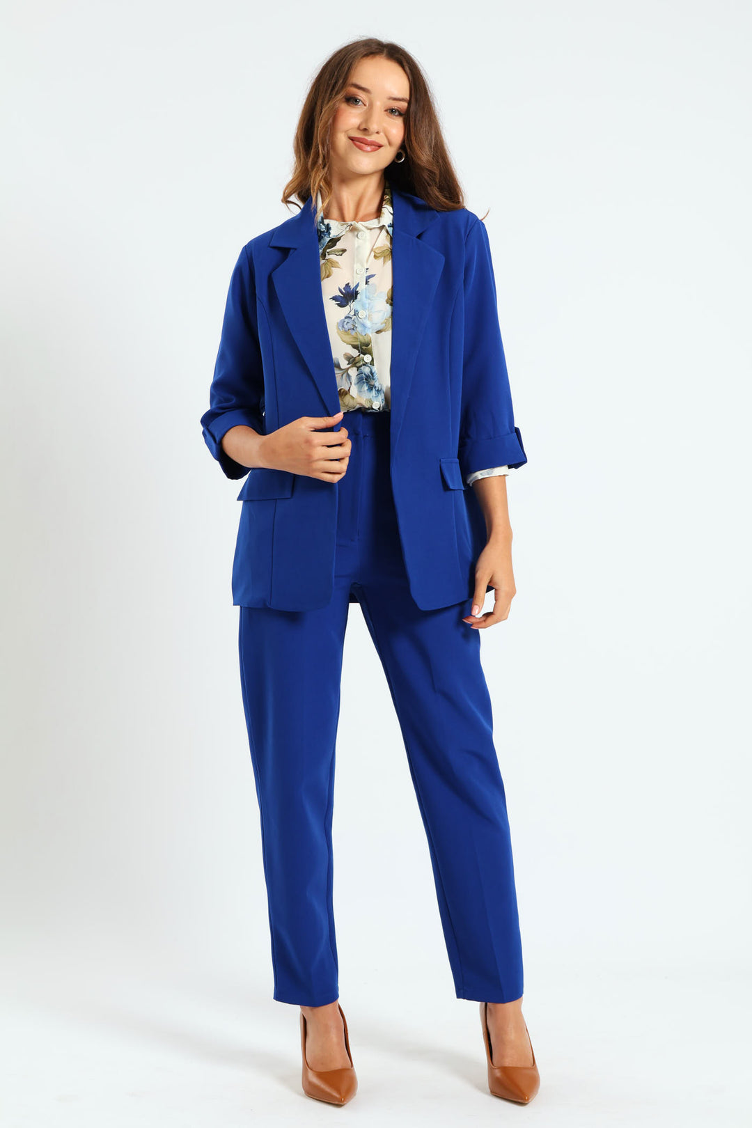 Pointed Tab Detail Blazer - Cobalt