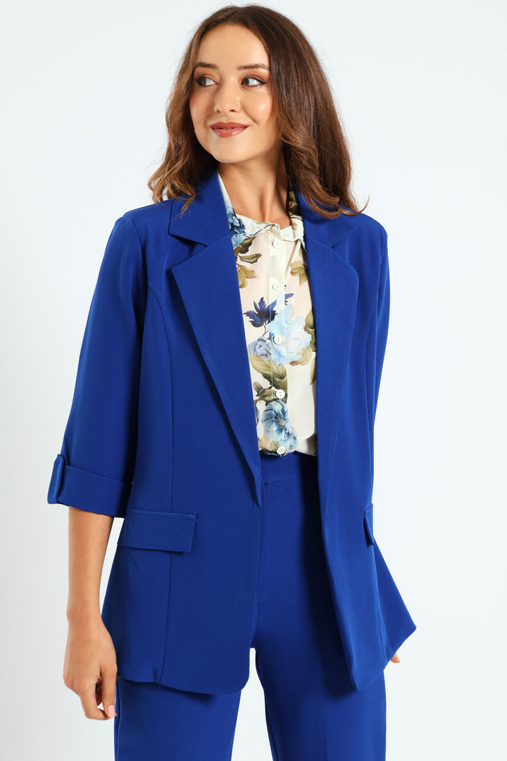 Pointed Tab Detail Blazer - Cobalt