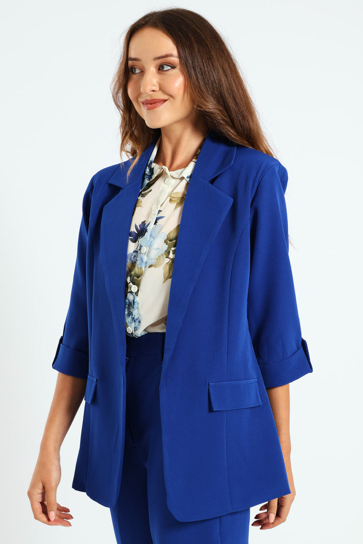 Pointed Tab Detail Blazer - Cobalt