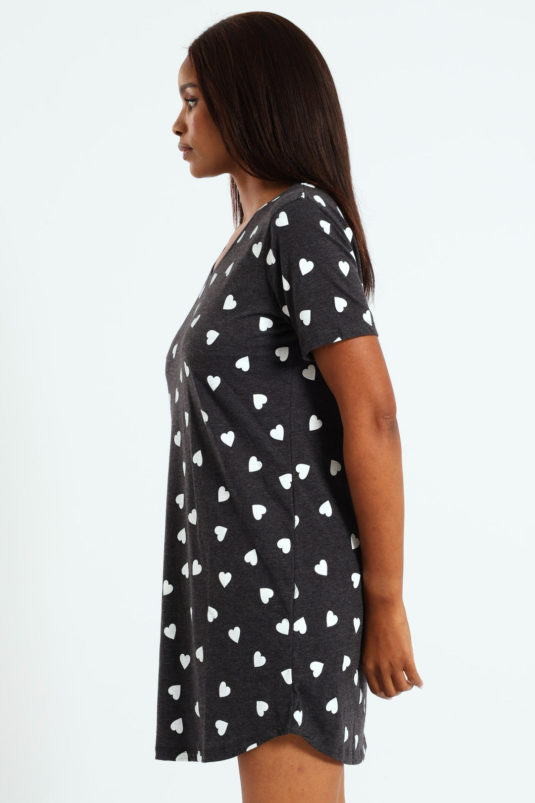 Heart Print Knit Sleepshirt - Charcoal Melange