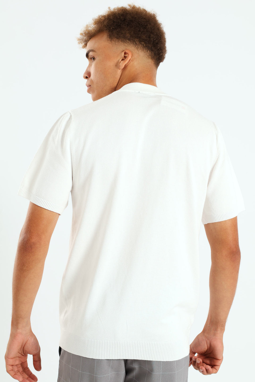 Quarter Zip Knit T-Shirt - Cream