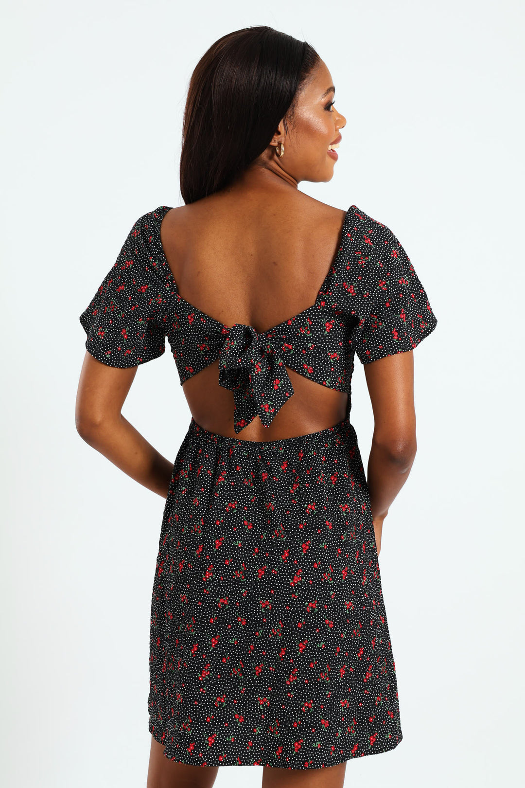 Floral Smock Mini Dress - Black