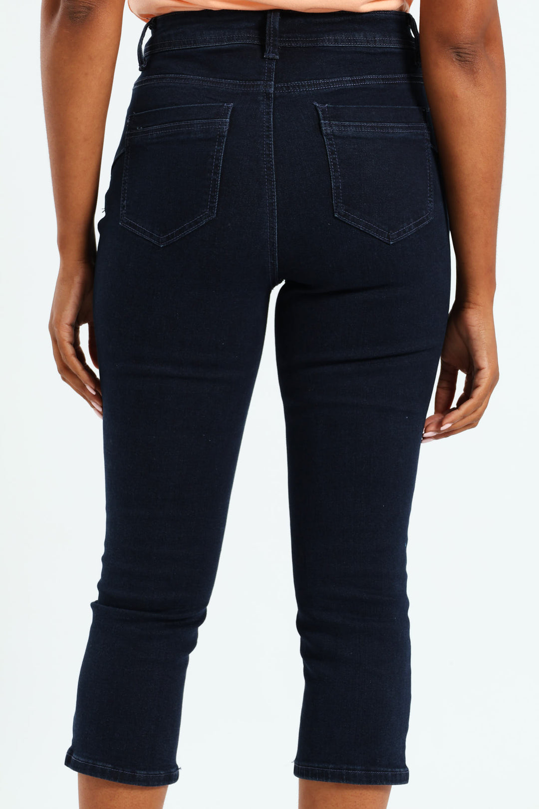 Star Embroidered Stud Pocket Detail Capri Denim - Dark Wash Ink