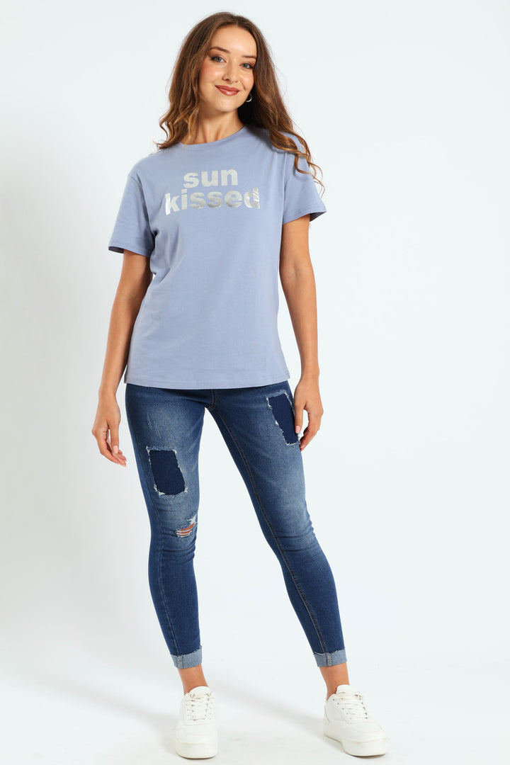 Sun Kissed Glitter Tee - Denim