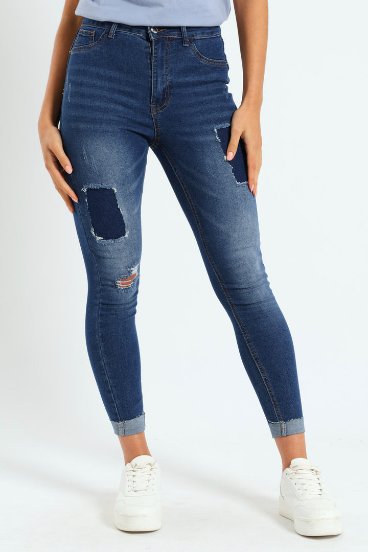 Patched Skinny Jean - Dark Wash Ink