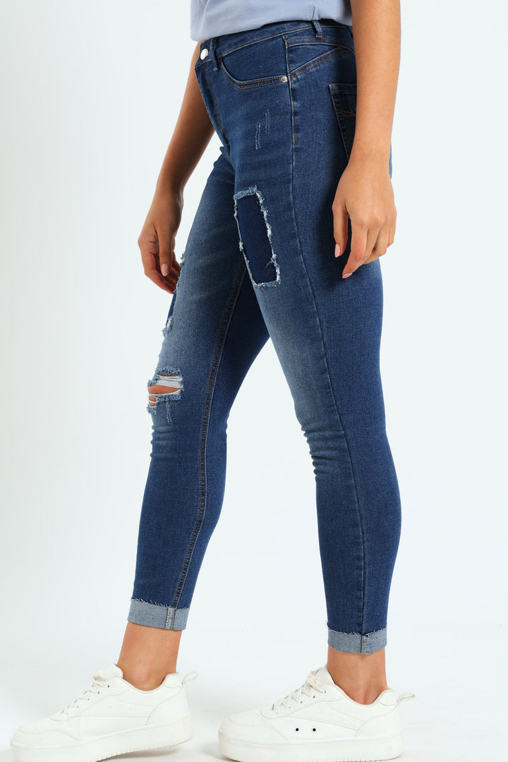 Patched Skinny Jean - Dark Wash Ink