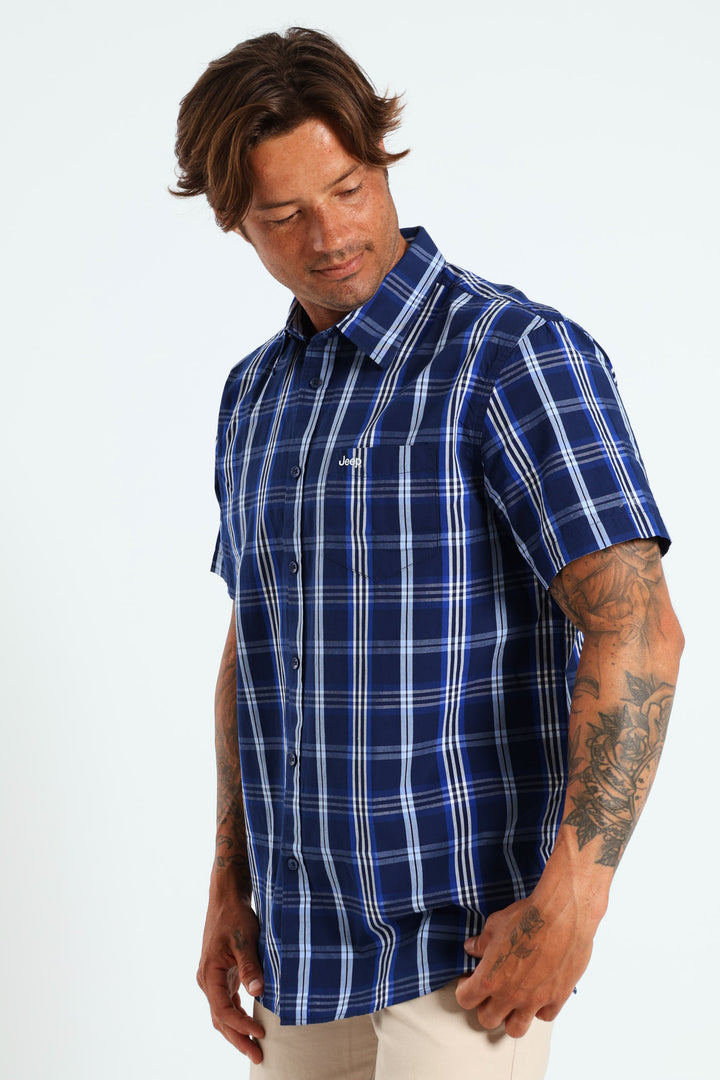 Casual Yarn Dye Check Shirt - Navy