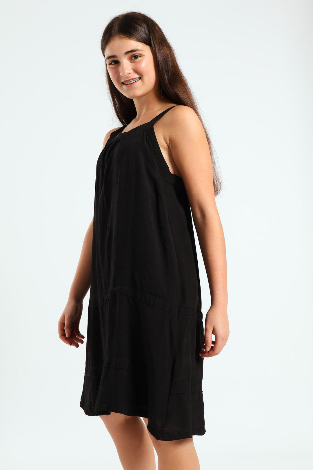 Girls Lined Stitched Airflow Dress - Black