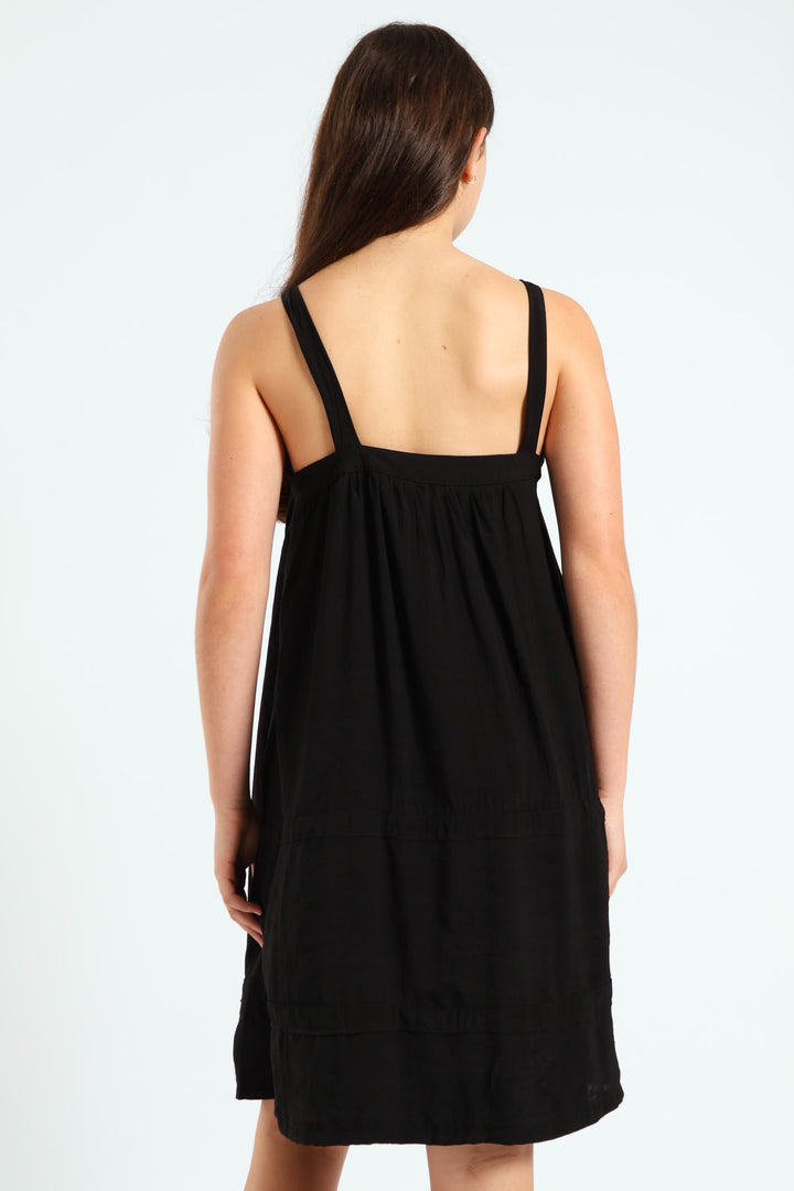 Girls Lined Stitched Airflow Dress - Black