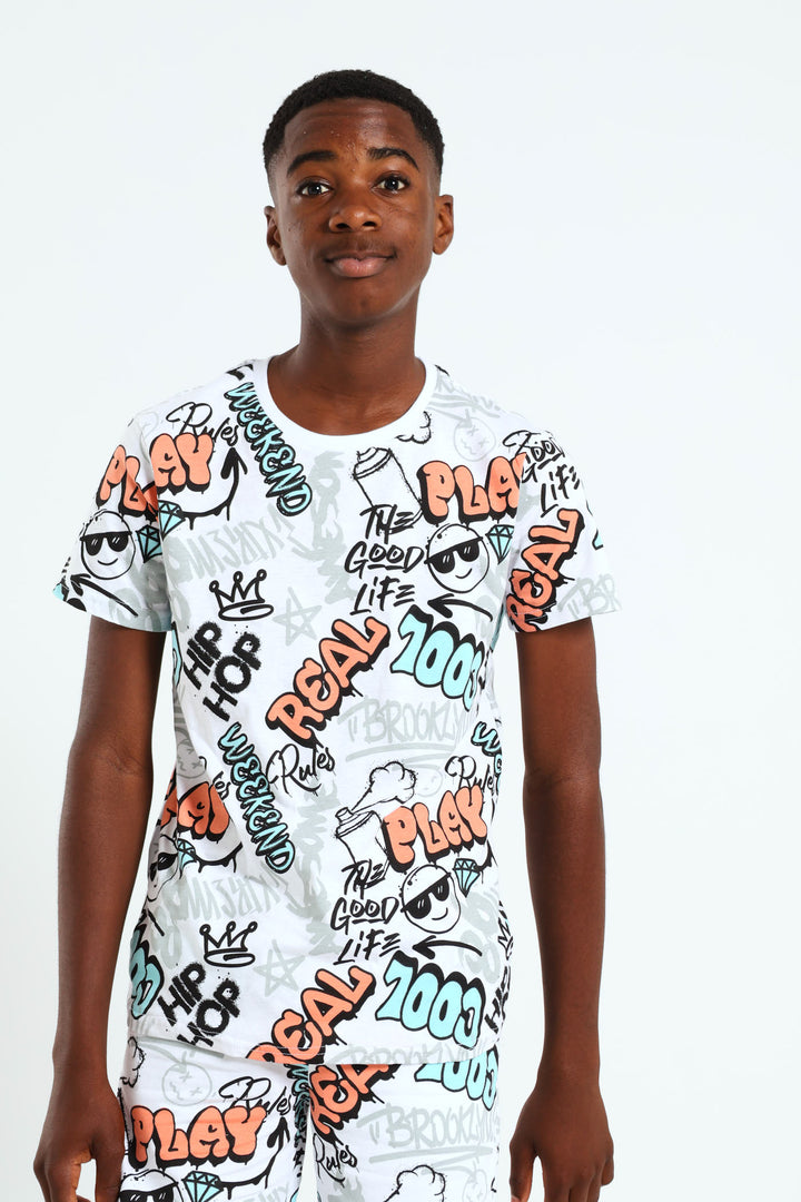 Boys Cool Graffiti Tee - White