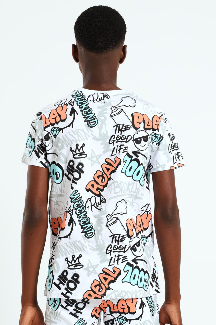 Boys Cool Graffiti Tee - White