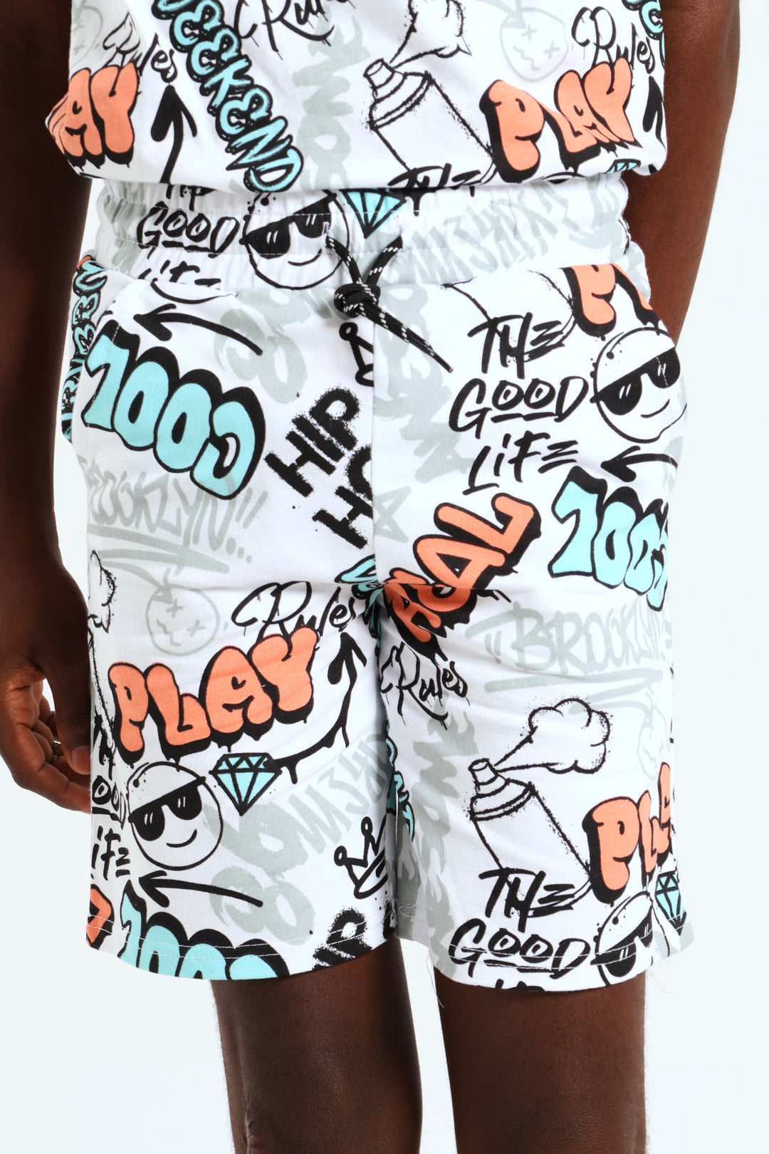 Boys Graffiti Print Shorts - White