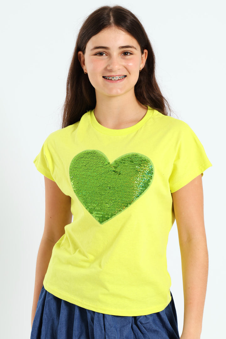 Girls Reverse Sequin Top - Lime