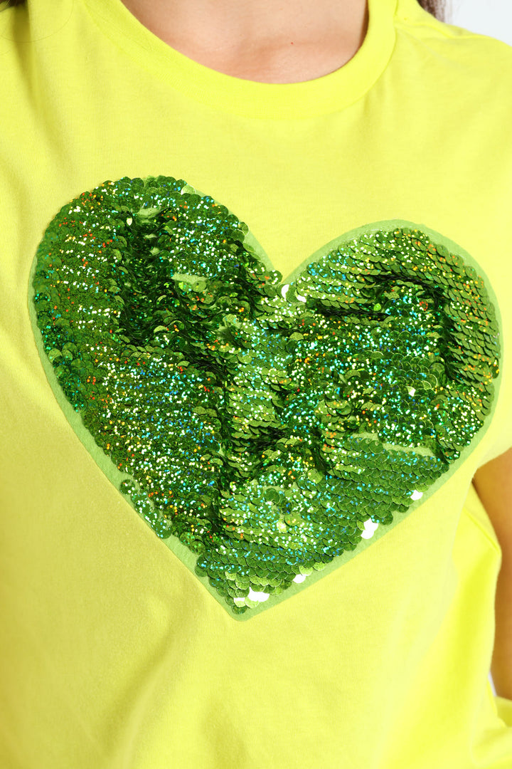 Girls Reverse Sequin Top - Lime