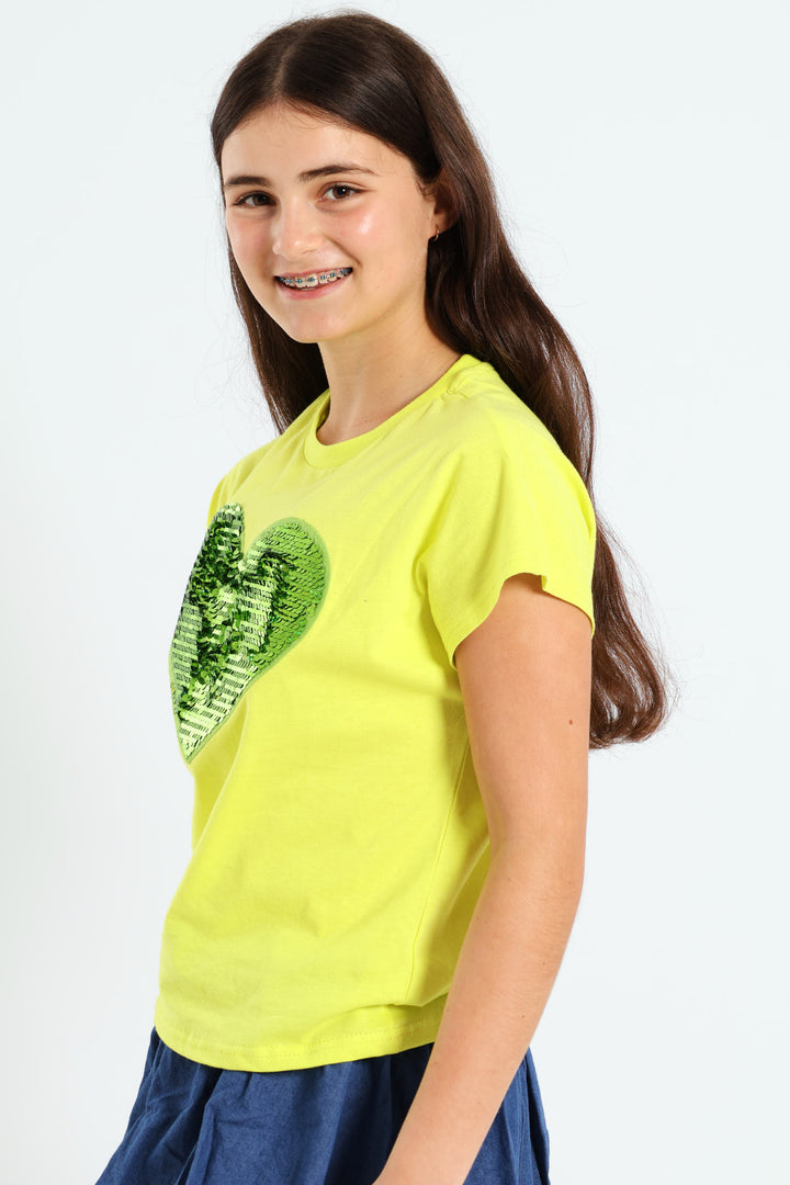 Girls Reverse Sequin Top - Lime