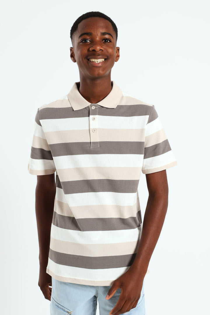 Boys Multi Striped Golfer - Stone