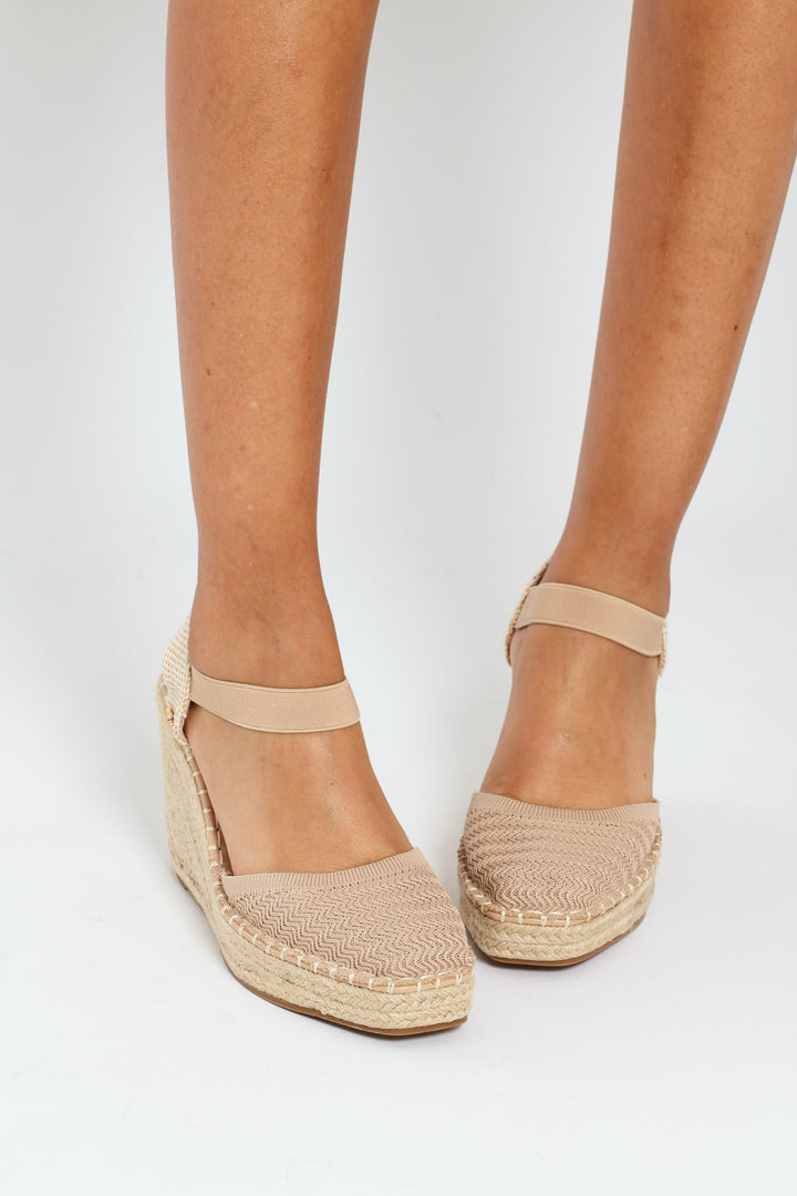 Elasticated Toe Espadrille Wedge - Nude