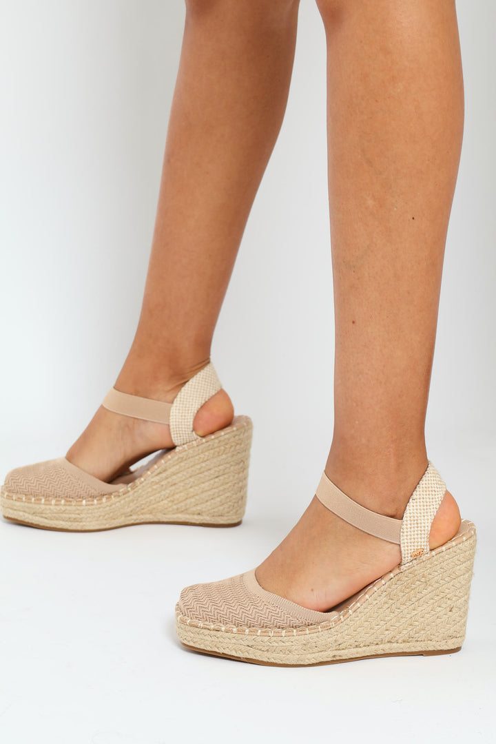 Elasticated Toe Espadrille Wedge - Nude