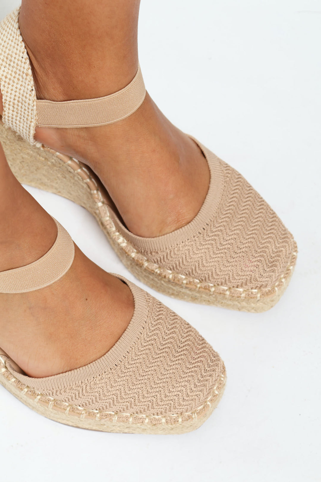 Elasticated Toe Espadrille Wedge - Nude