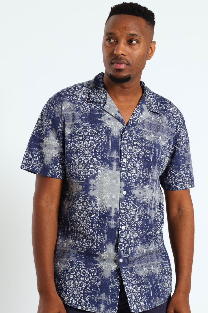 Revere Antique Print Shirt - Navy