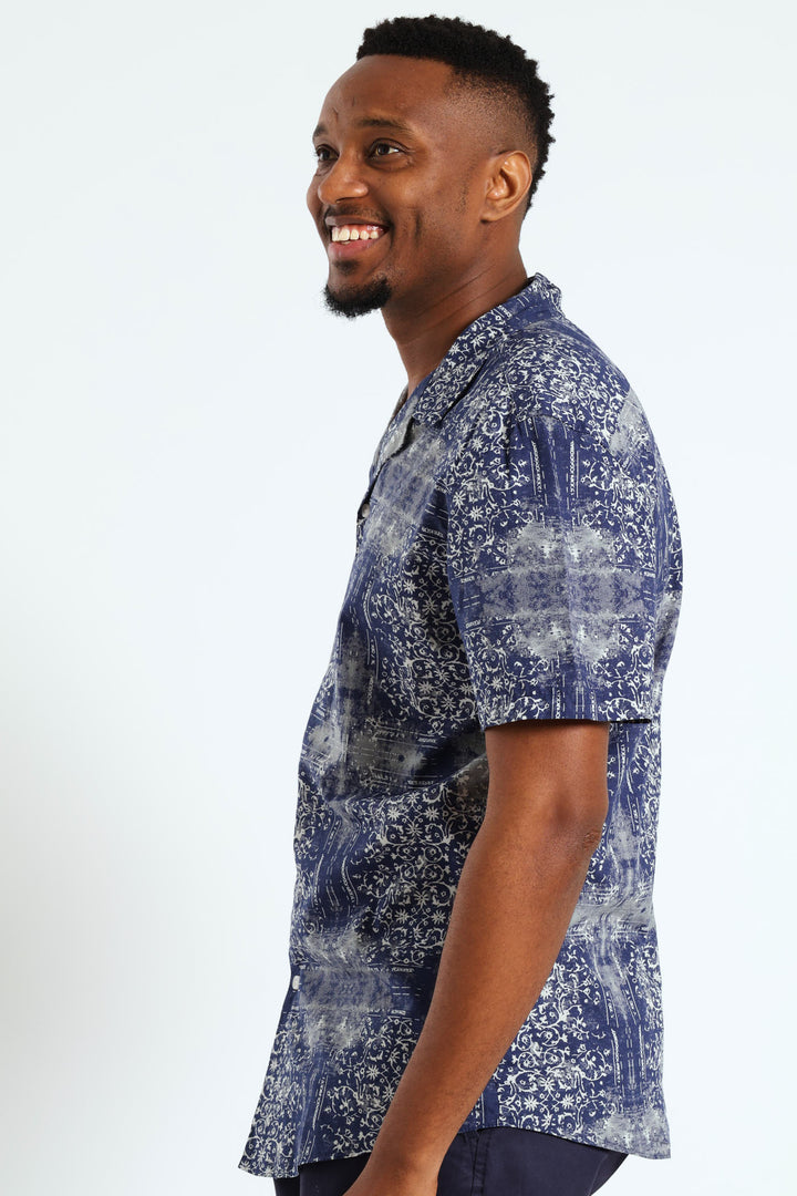 Revere Antique Print Shirt - Navy