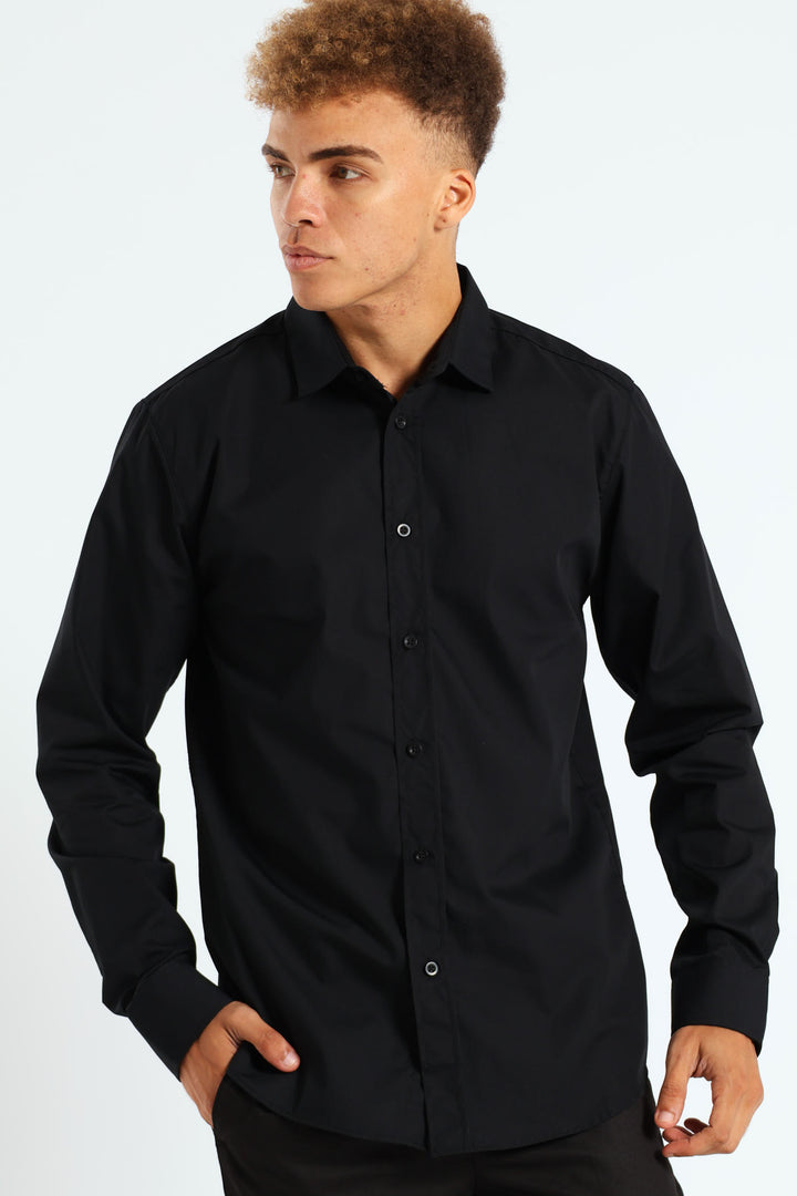 Long Sleeve Basic Smart Shirt - Black