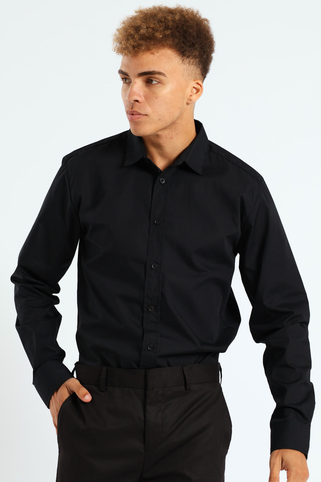 Long Sleeve Basic Smart Shirt - Black