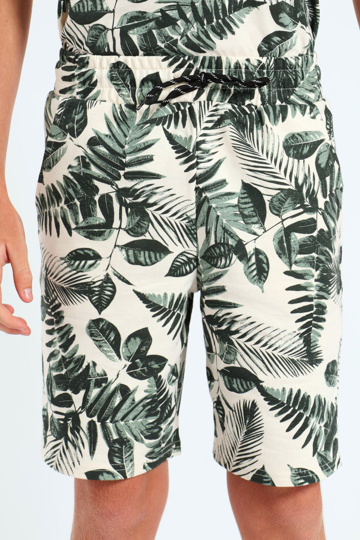 Boys Leaf Print Short - Cream