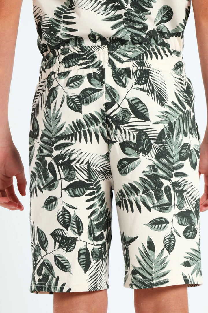 Boys Leaf Print Short - Cream