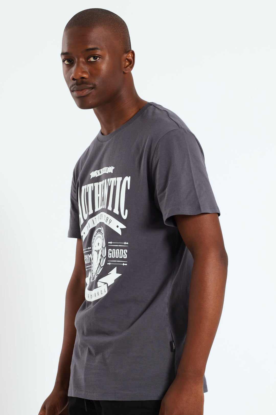 Basic Print Short Sleeve Tee - Charcoal